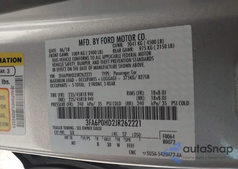 2018 Ford Fusion Se from USA, damaged, VIN 3FA6P0HD2JR262221